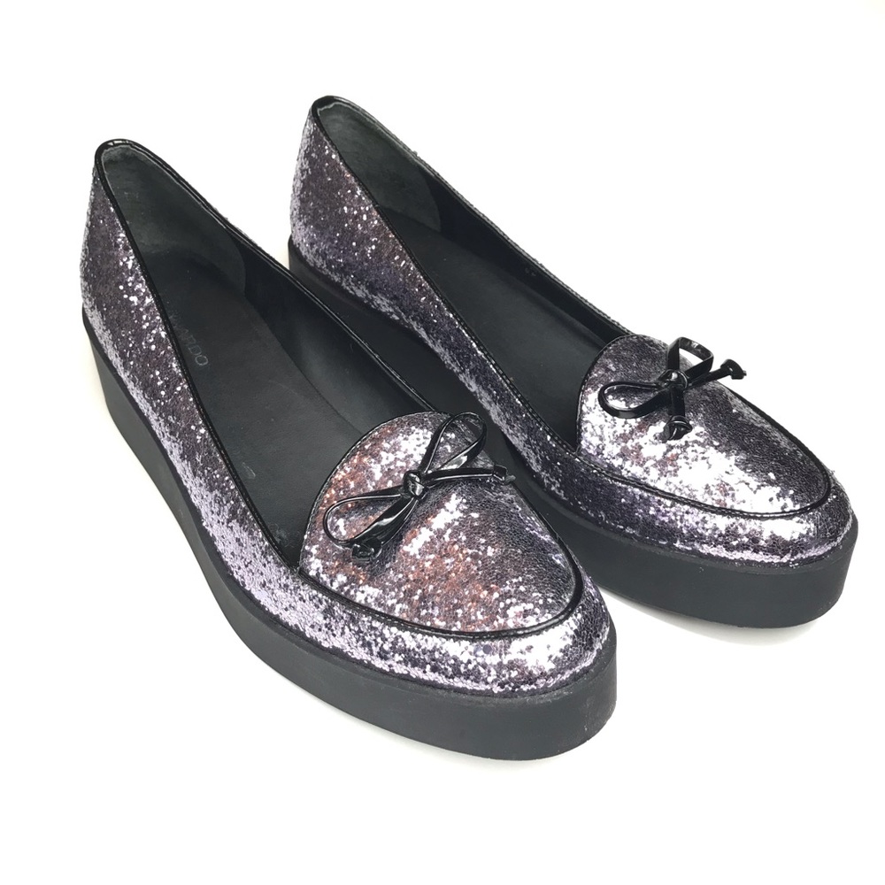 BERNARDO Pewter silver glitter platform flats